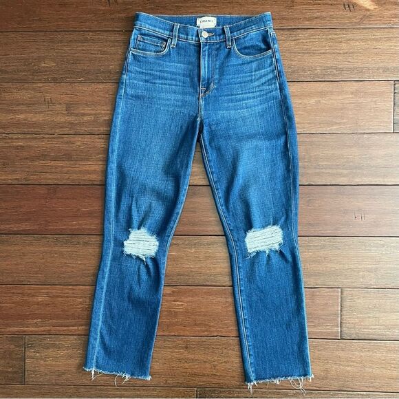 L'AGENCE Sada High Rise Crop Slim Jeans in York Destruct Size 25 - Picture 2 of 12
